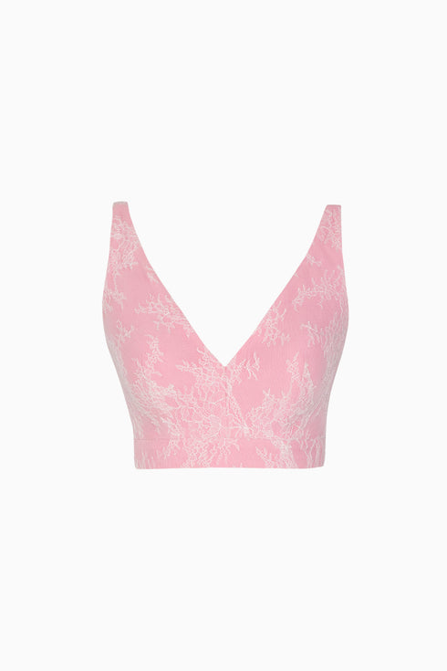 French Lace Plated V-Neck Top